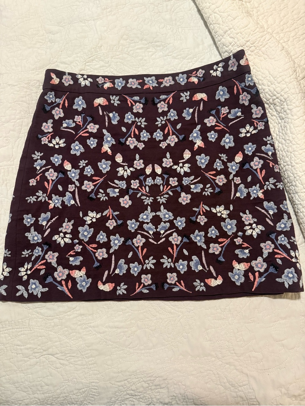 LOFT Floral Embroidered Purple Mini Skirt